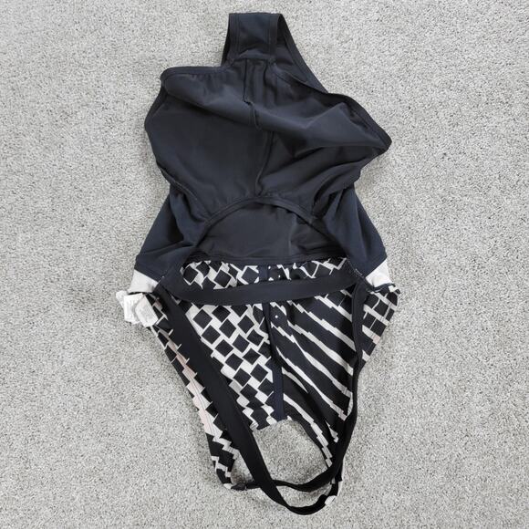 Nike Rush High Neck One Piece Swimsuit Womens M Black White Geo Criss Cross Back - Picture 11 of 16